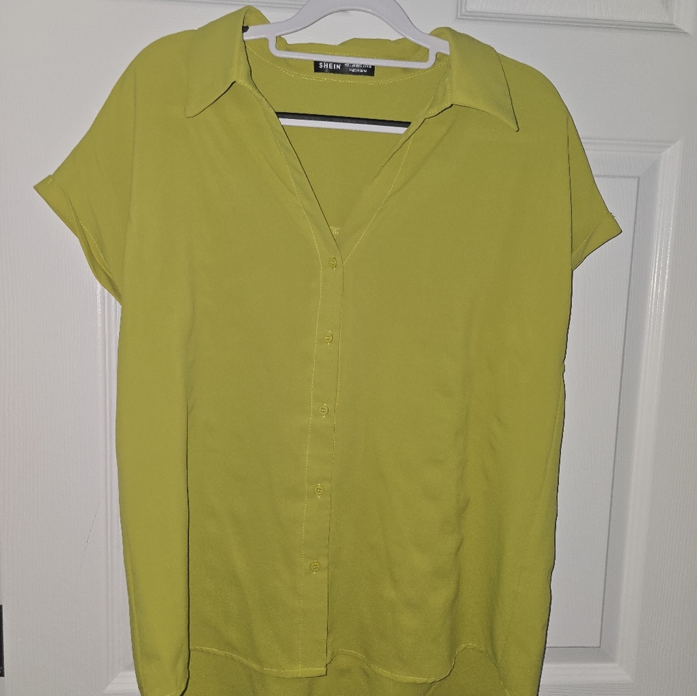 SHEIN Green Casual Button Down Shirt Relaxed Fit